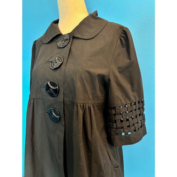An Ren New York Jacket 1/2 Sleeve Black Cotton 2 Pockets Lined Basket Weave S - Picture 5 of 10